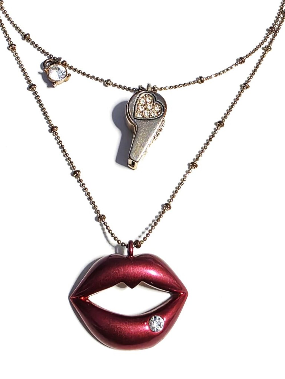 Betsey Johnson whistle & lips Kiss Me necklace